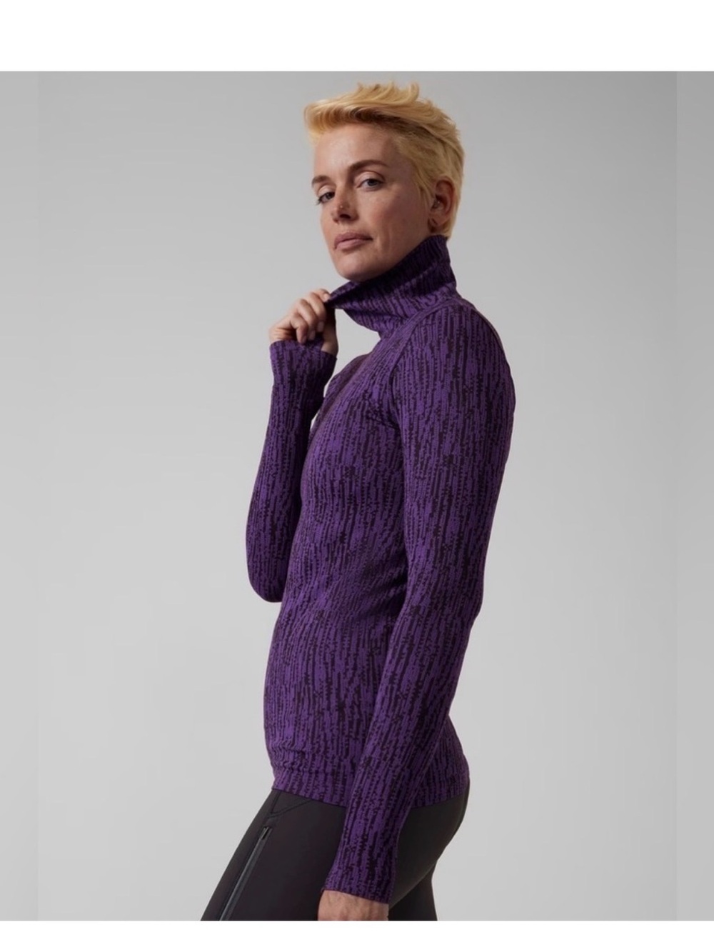 Athleta Purple Patterned Turtleneck Long Sleeve Top